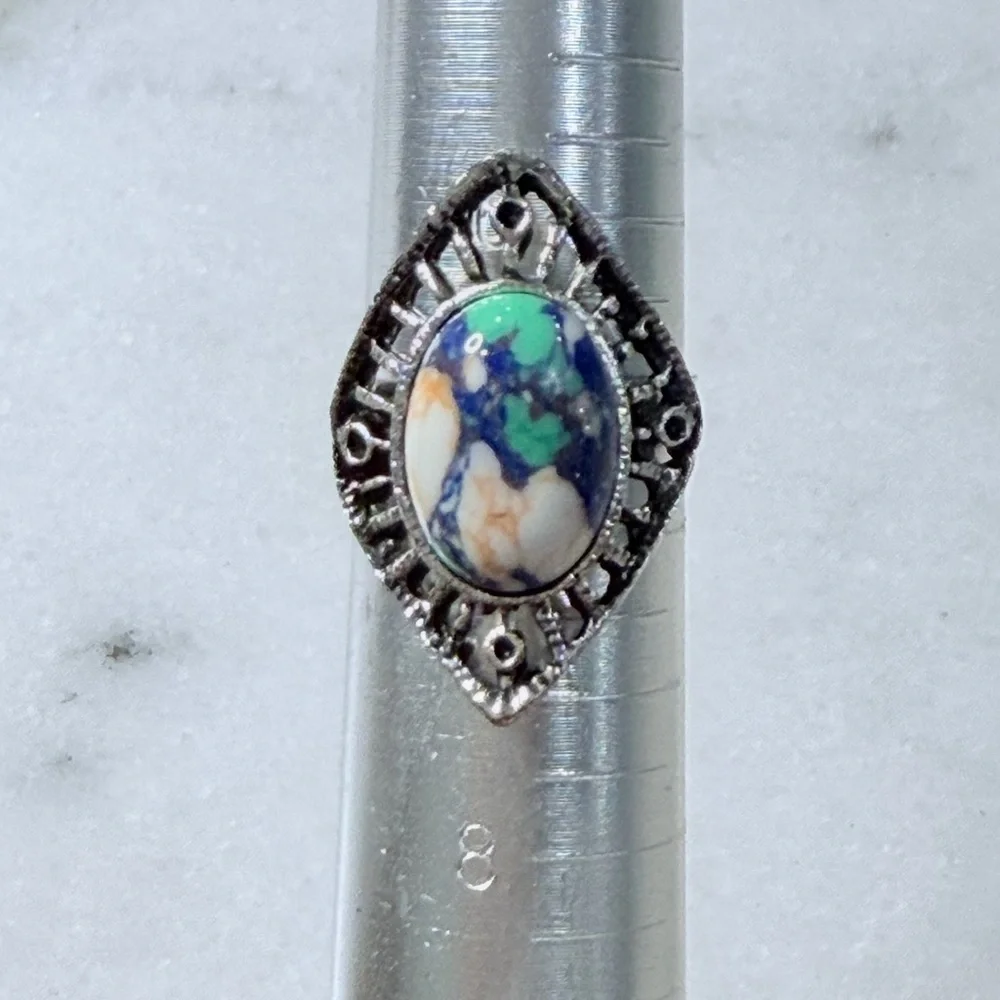 Teardrop Calsilica Accent Ring - Blue & Green